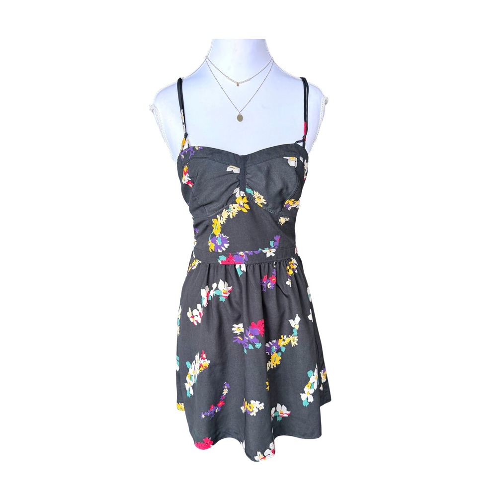 American Eagle Floral Mini Dress Sweetheart Smocked Adjustable Back Grey Y2K 6